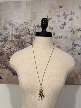 COACH Gold Charm Pendant Long Necklace - Women Jewelry